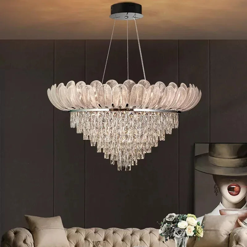 Crystal Crown Chandelier: Luxe Ceiling Light for Home, Shop & Lobby