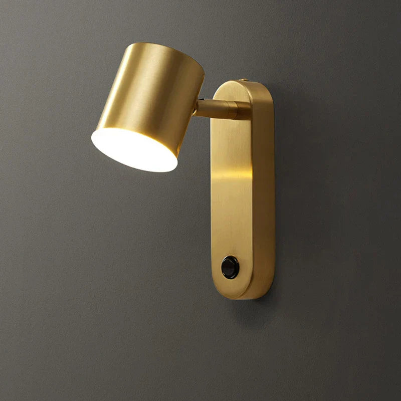 Nordic Brass Wall Lamp with Switch, Modern Minimalist Indoor LED Wall Light