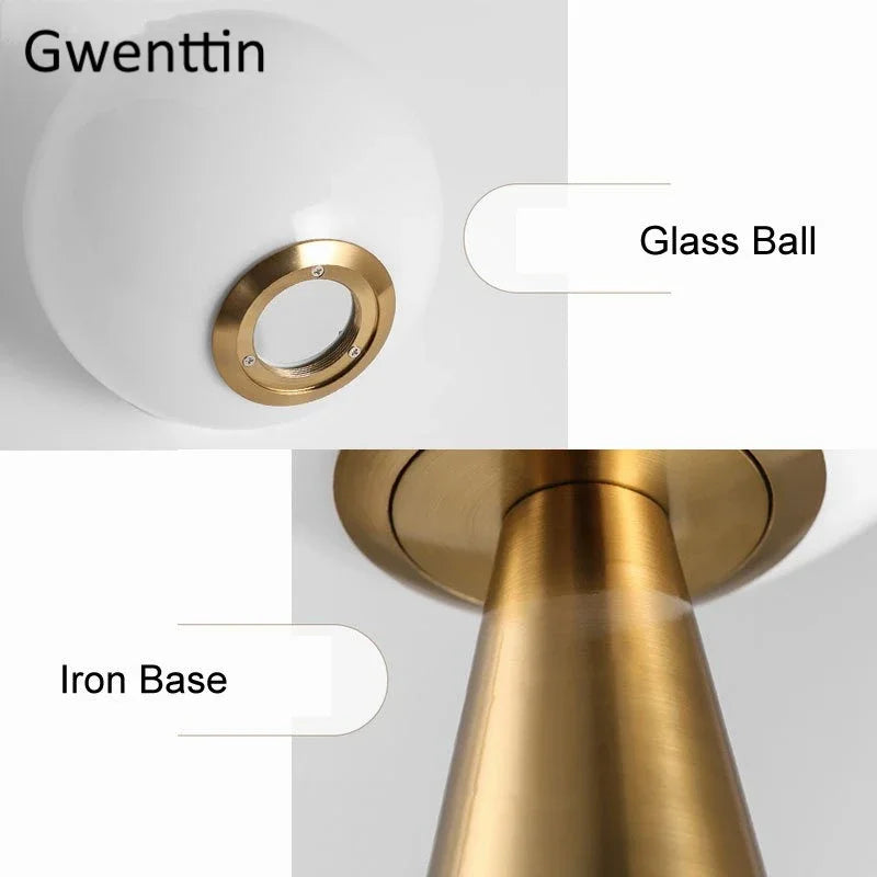 Gold Glass Ball Table Lamp LED Desk Lighting Modern Home Decor for Bedroom Living Room
