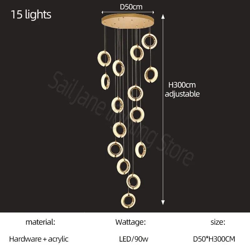 Modern Ring Chandelier for Living Room, Dining Room, Bedroom - Villa Attic Lighting