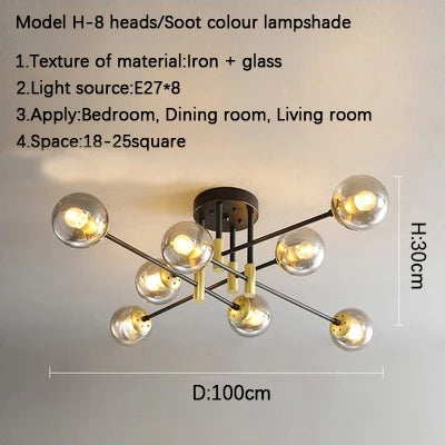 Glass Ball Black Chandelier - Nordic Round Dining Table Ceiling Chandelier