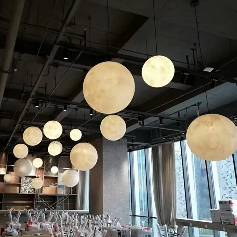 Cream Moon LED Pendant Chandelier: Modern Living Room Kitchen Bedroom Lighting