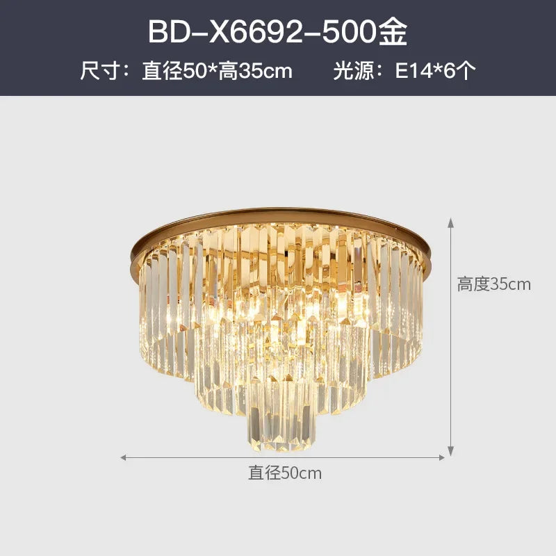 Crystal Gold Black LED Chandelier - Multi-Storey Modern Round Pendant Lamp