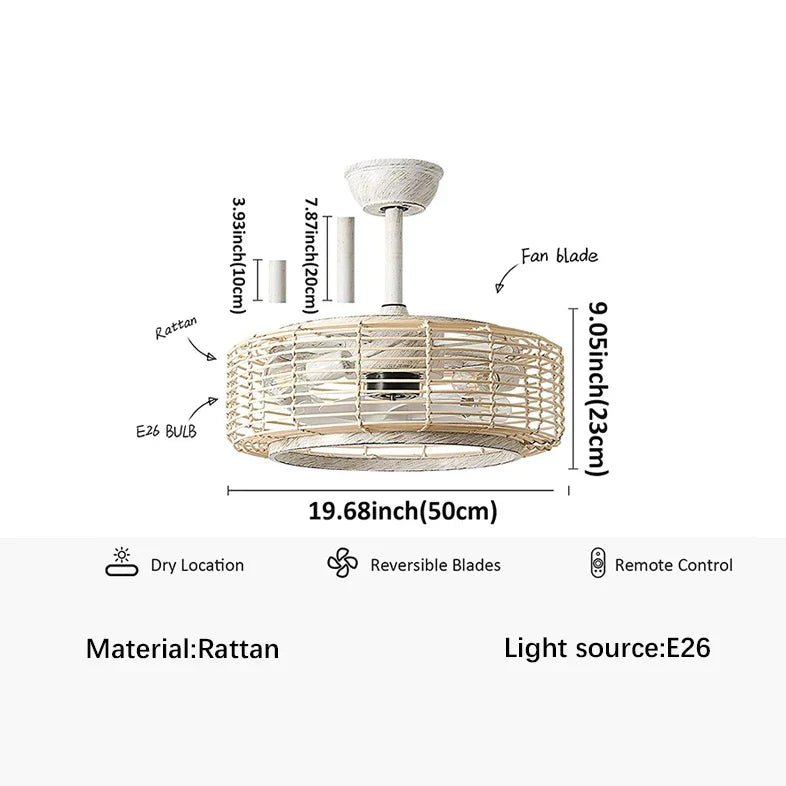 Braided Rope Lantern Ceiling Fan Light: Reversible, Dimmable, 6-Speed Home Decor