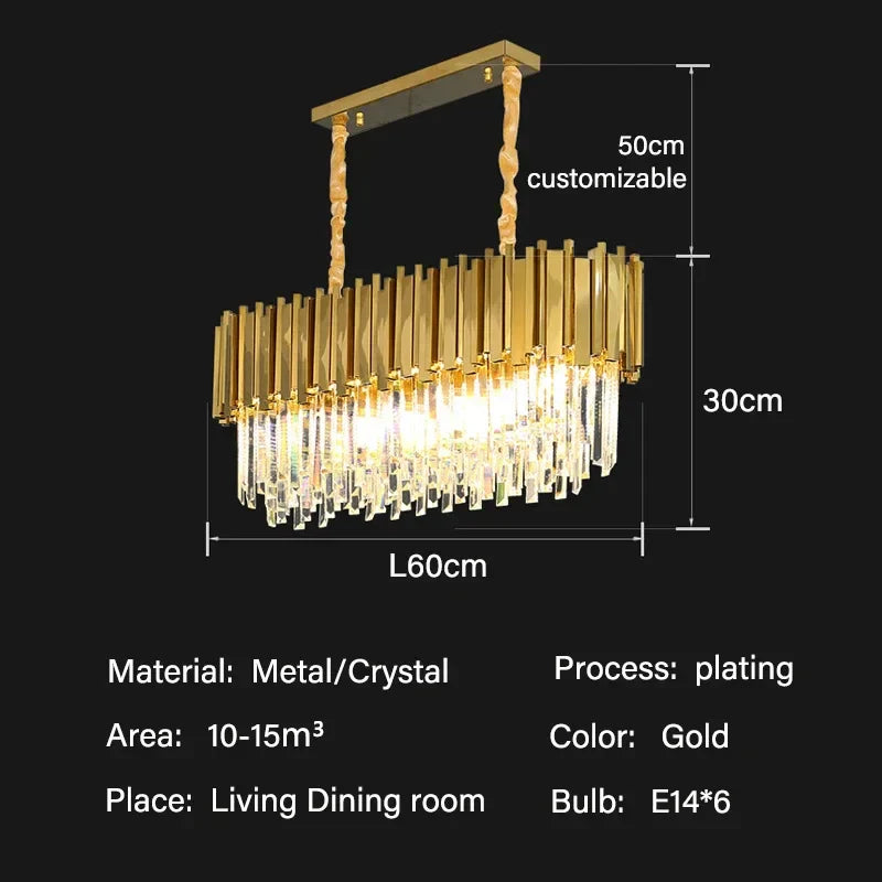 Crystal Oval Round Chandelier: Luxury Nordic Modern LED Lighting for Home and Bar