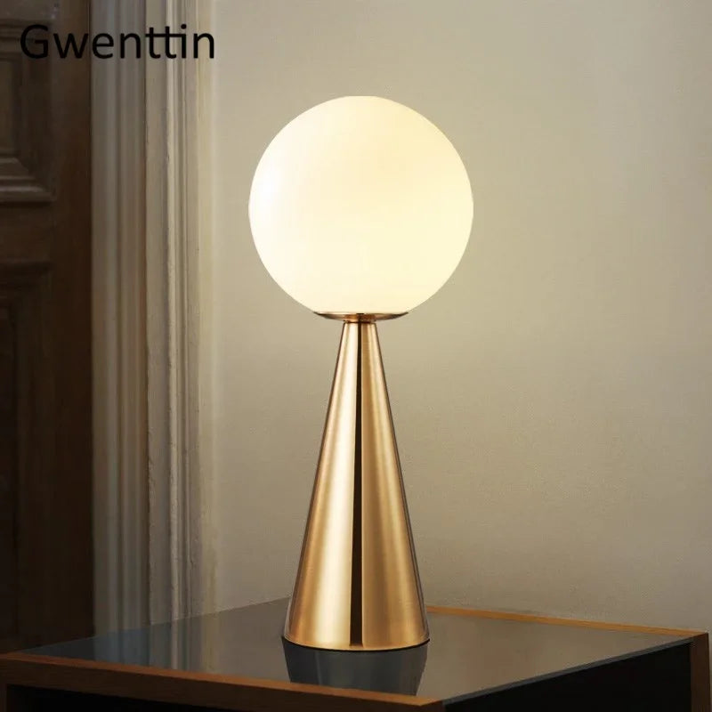 Gold Glass Ball Table Lamp LED Desk Lighting Modern Home Decor for Bedroom Living Room