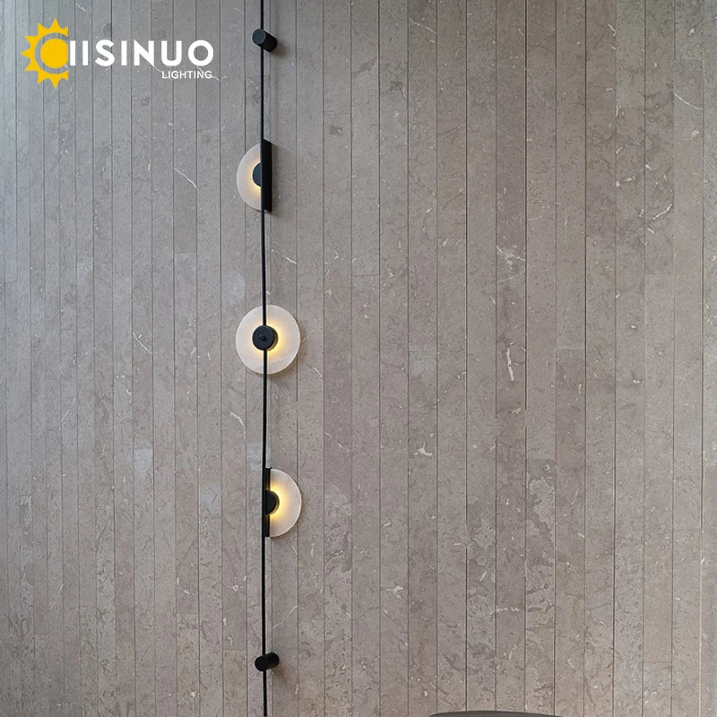 LED Marble Wall Lights - Black Metal Sconces for Living Room, Stairs & Aisle
