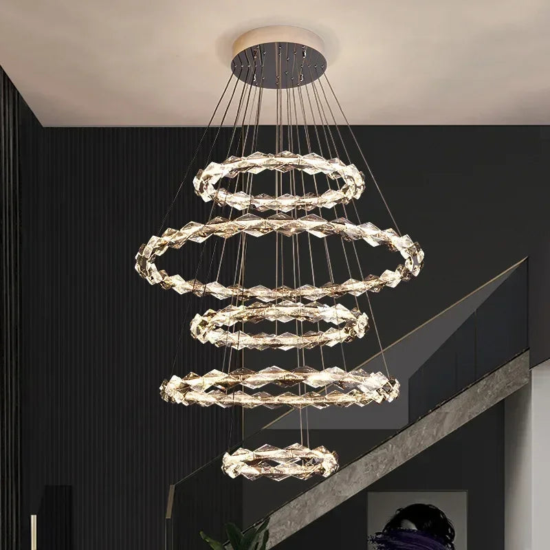 Circle K9 Crystal Pendant Chandelier LED Hall Villa Hanging Light