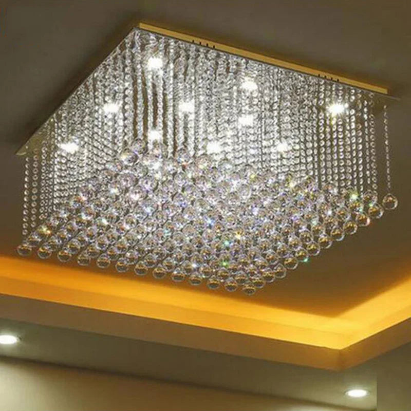 Luxury Crystal Chandelier Flush Mount LED Pendant Light for Living Room