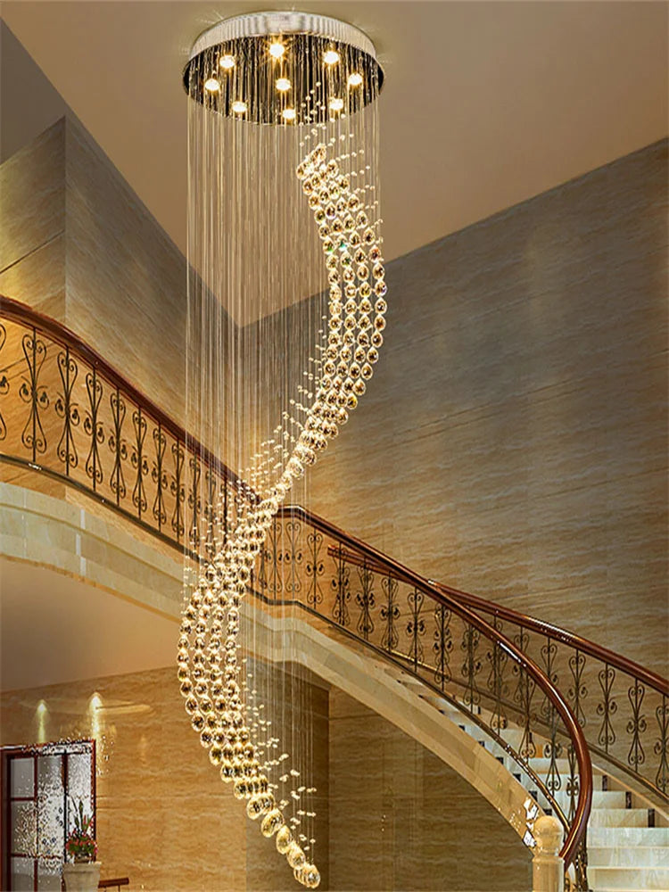 Spiral Ladder Crystal Chandelier with LED for Foyer, Dining, Restaurant, and Stair Lighting