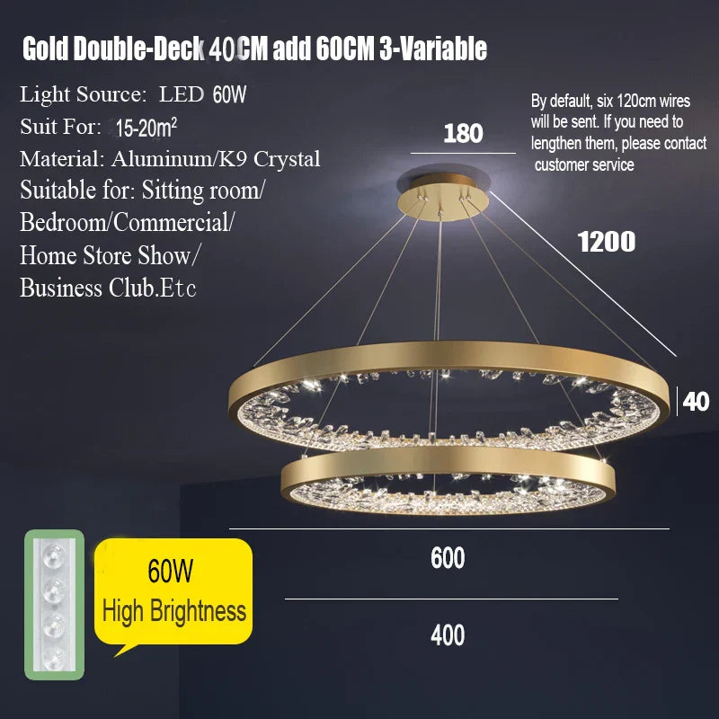 Crystal LED Chandelier Circle Hanging Lamp - Modern Luxury Dimmable Lighting