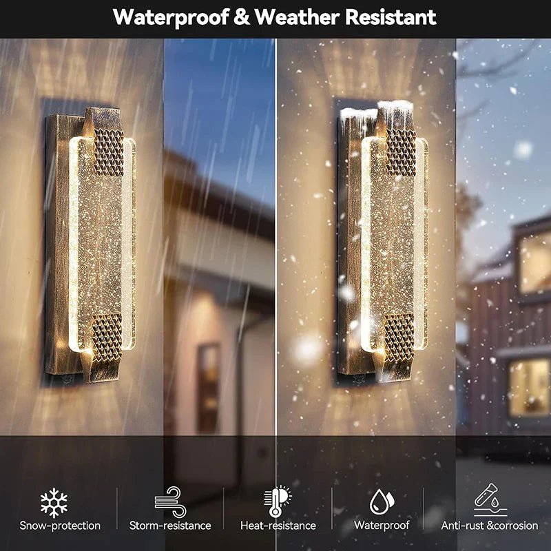 Crystal Bubble Glass LED Outdoor Wall Sconce for Porch and Garden