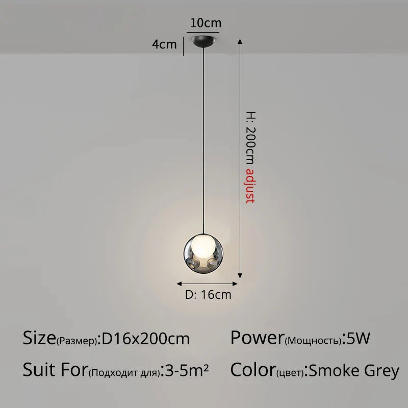 Nordic Glass Pendant Light Mini Copper LED Hanglamp for Bedroom, Living Room