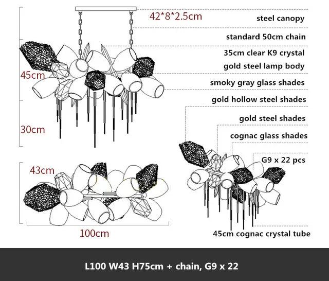 Modern Luxury Glass Chandelier for Duplex Stairs Living Room Art Metal Lighting