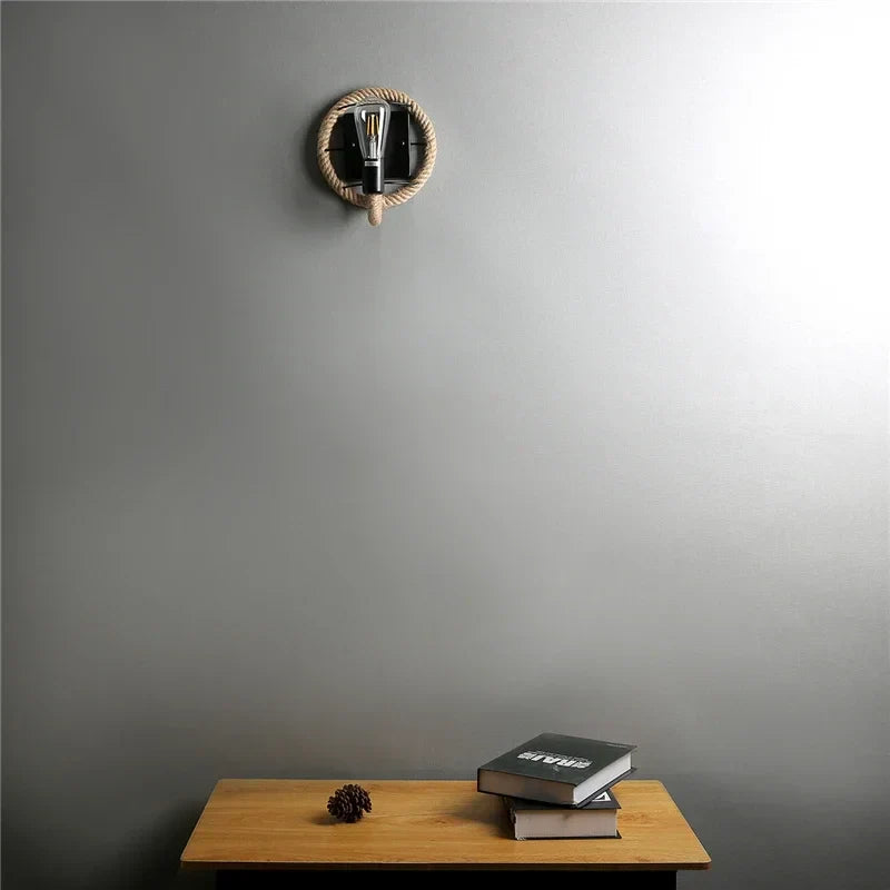 Retro Hemp Rope Wall Sconce - American Country Loft Lighting for Living Room