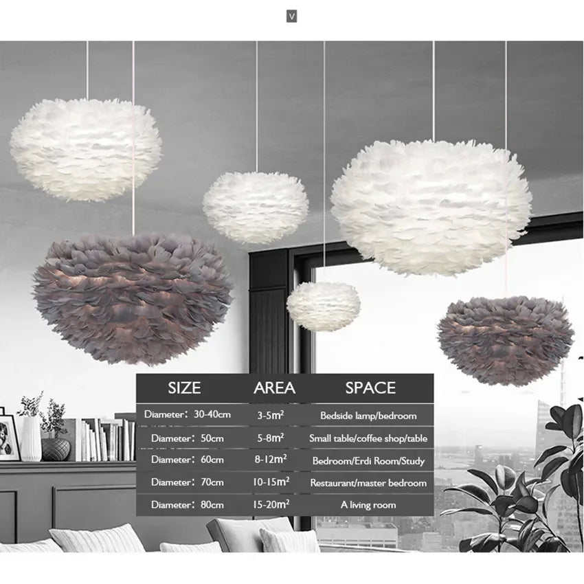 Feather Pendant Light Chandelier for Bedroom Living Room Dining Children's Room