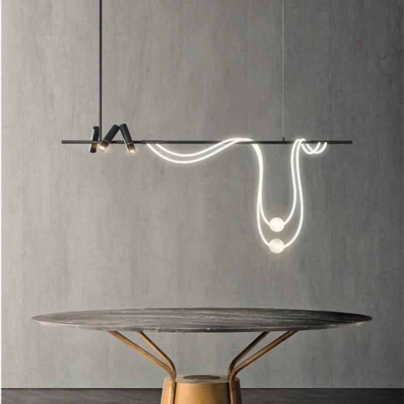Nordic Hose LED Chandelier - Black Pendant Lamp for Dining Room