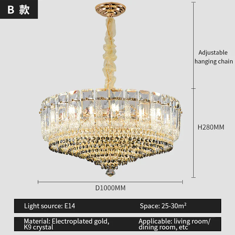 Crystal Duplex Villa Chandelier Hall Light - Luxe Living Room Middle Floor Lamp