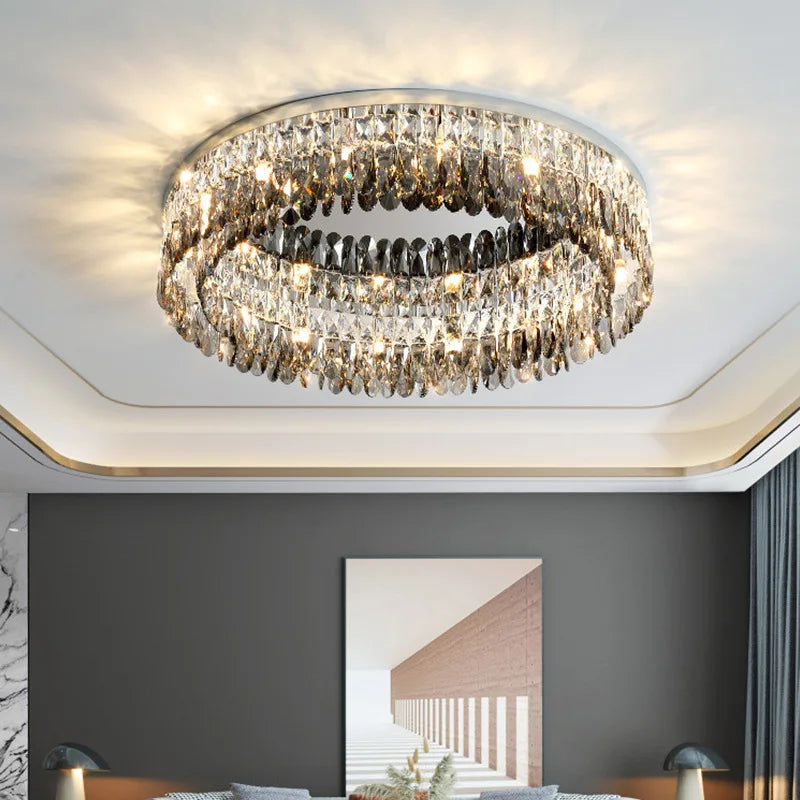 Smoke Grey Crystal Ceiling Lights Modern Luminaire for Living Room Kitchen Bedroom