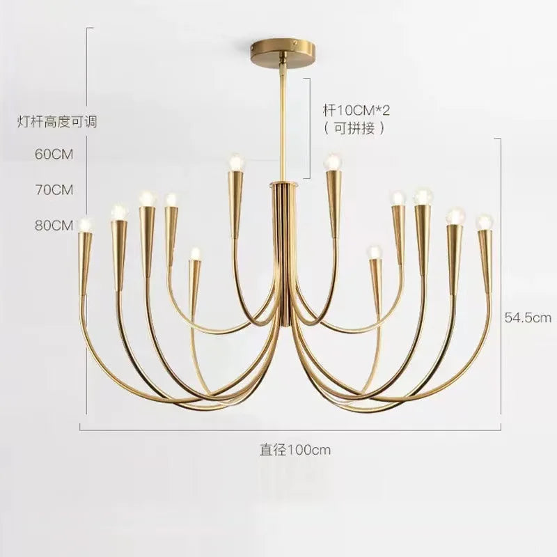 Nordic LED Glod Chandelier Retro Hanging Pendant Lamp for Living Room Decor