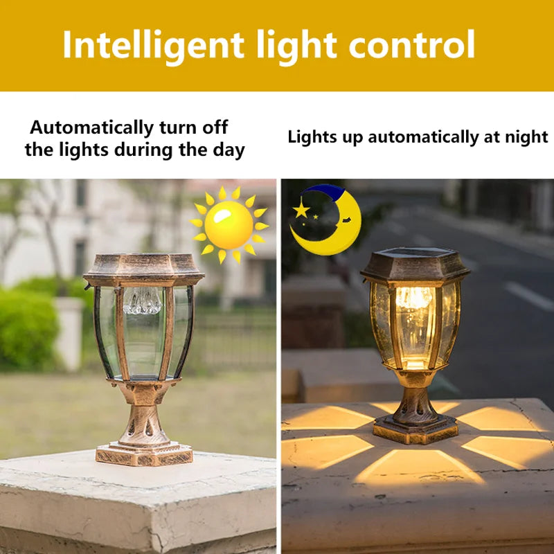 Solar LED Outdoor Villa Column Lamp - Retro Style Pillar Garden Street Light