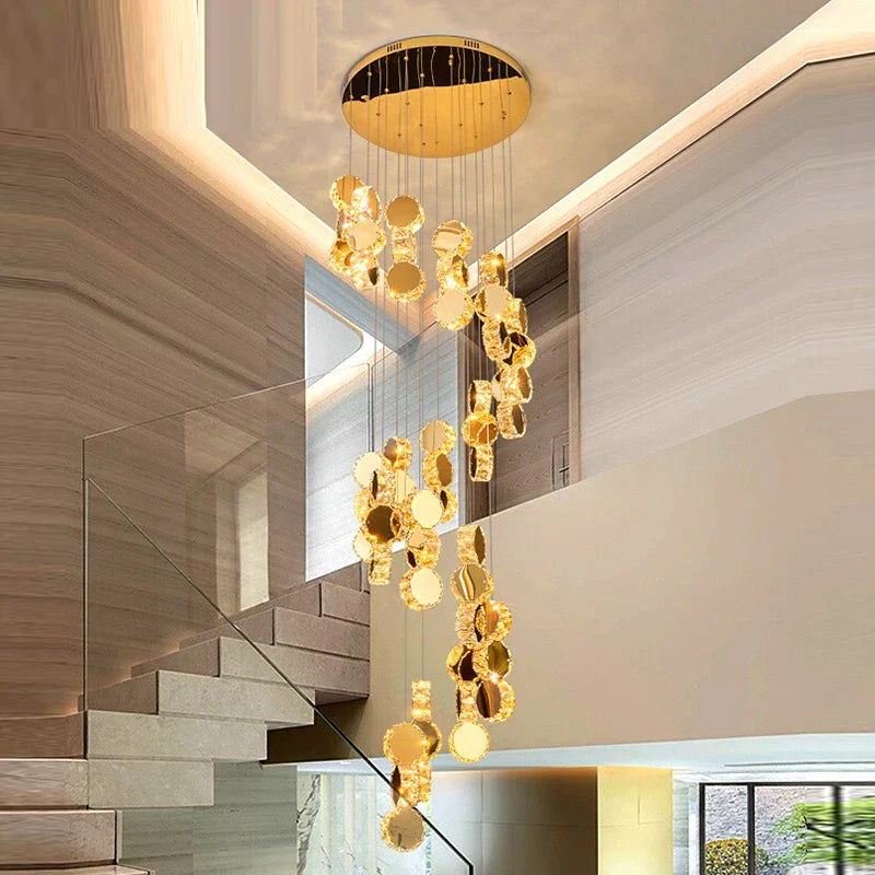 Crystal Chandelier Stair Pendant Lamp Living Room Lighting