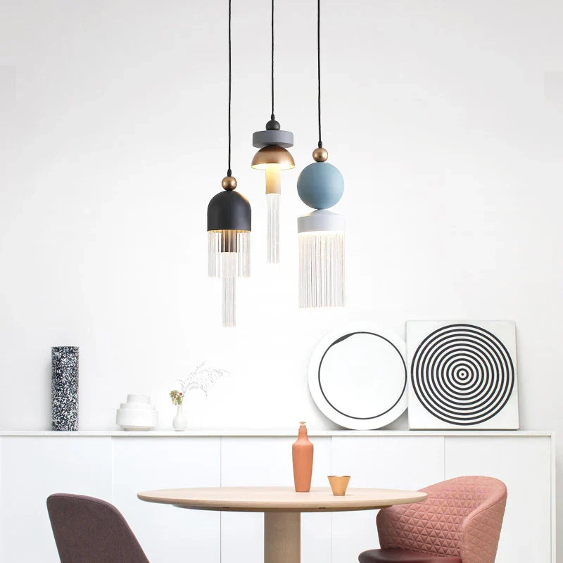 Children's Room Glass Pendant Light Bedrooms Bedside Chandelier Metal Dining Table Lamp