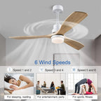Nordic 52" Ceiling Fan with LED Light and Control - Modern White/Black Wood Chandelier