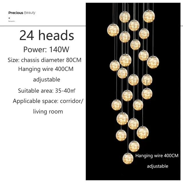 Luminous Glass Ball Pendant Chandeliers for Living Dining Room Decor LED Lighting