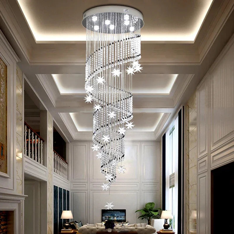 Moon Star Crystal Chandelier: Modern Spiral Design for Lobby Stair Lighting
