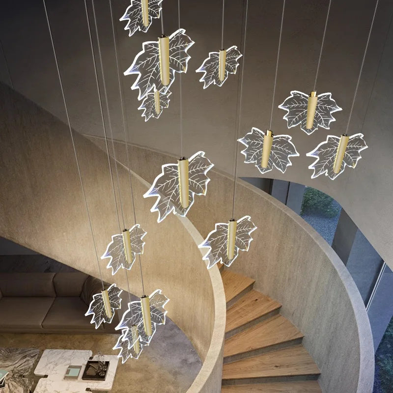Luxury Maple Leaf Staircase Pendant by - Duplex Villa Chandelier