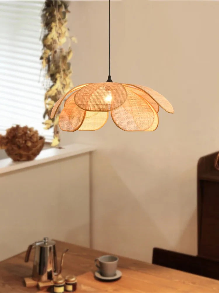 Wabi Sabi Rattan LED Pendant Lights for Restaurant, Bedroom, and Living Room