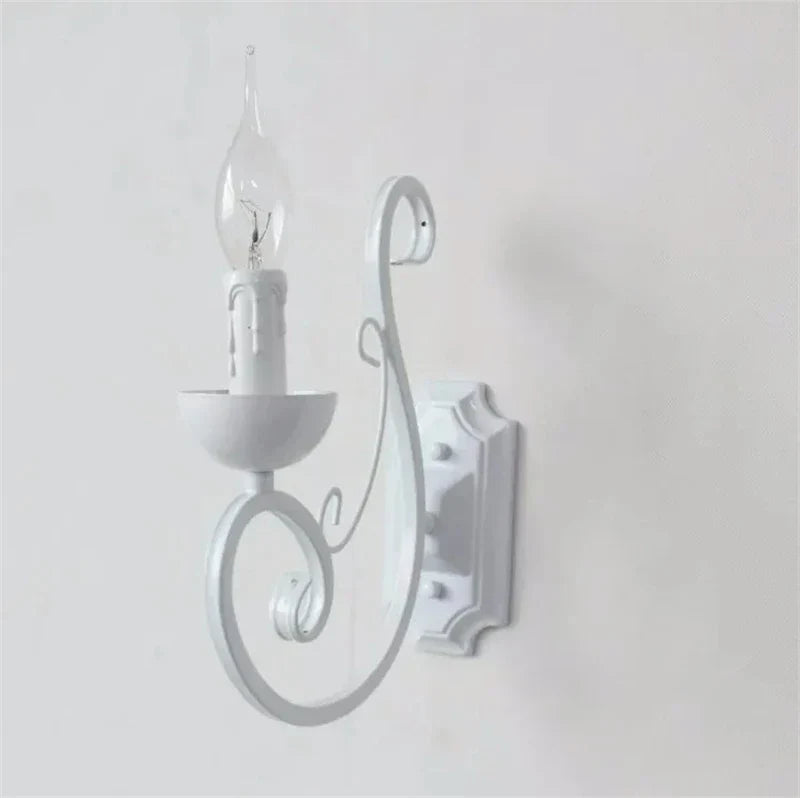 Elegant White Iron Wall Lamp E14 Candle Light Bedroom Lighting