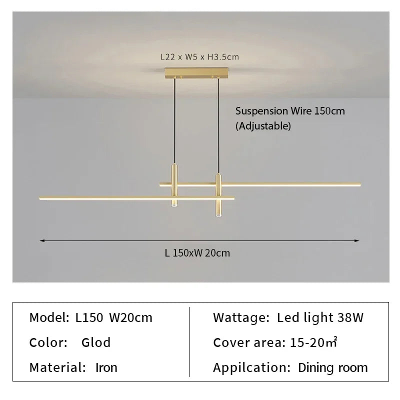 Simple Lines LED Chandelier for Dining Room and Bar Counter