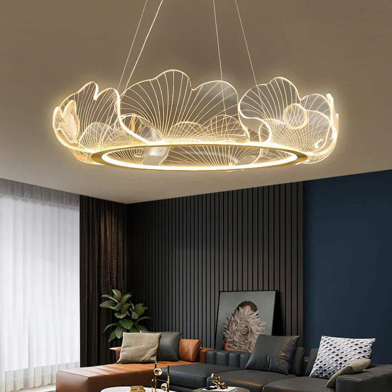 Ginkgo Gold Acrylic LED Pendant Light - Modern Minimalism Chandelier