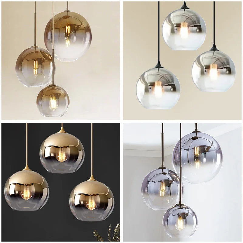 Gradient Glass Chandelier: Modern Nordic Living Room Lighting for Bedroom or Restaurant