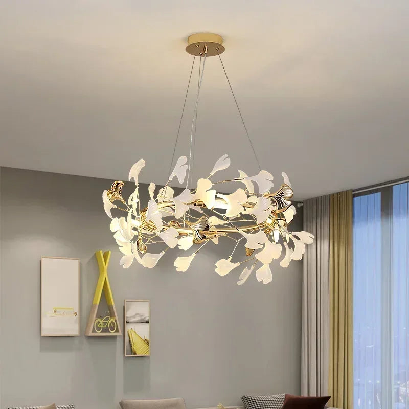 Nordic Ginkgo Branch Leaf Ceiling Chandelier Pendant Lamp for Living Room Home Decor