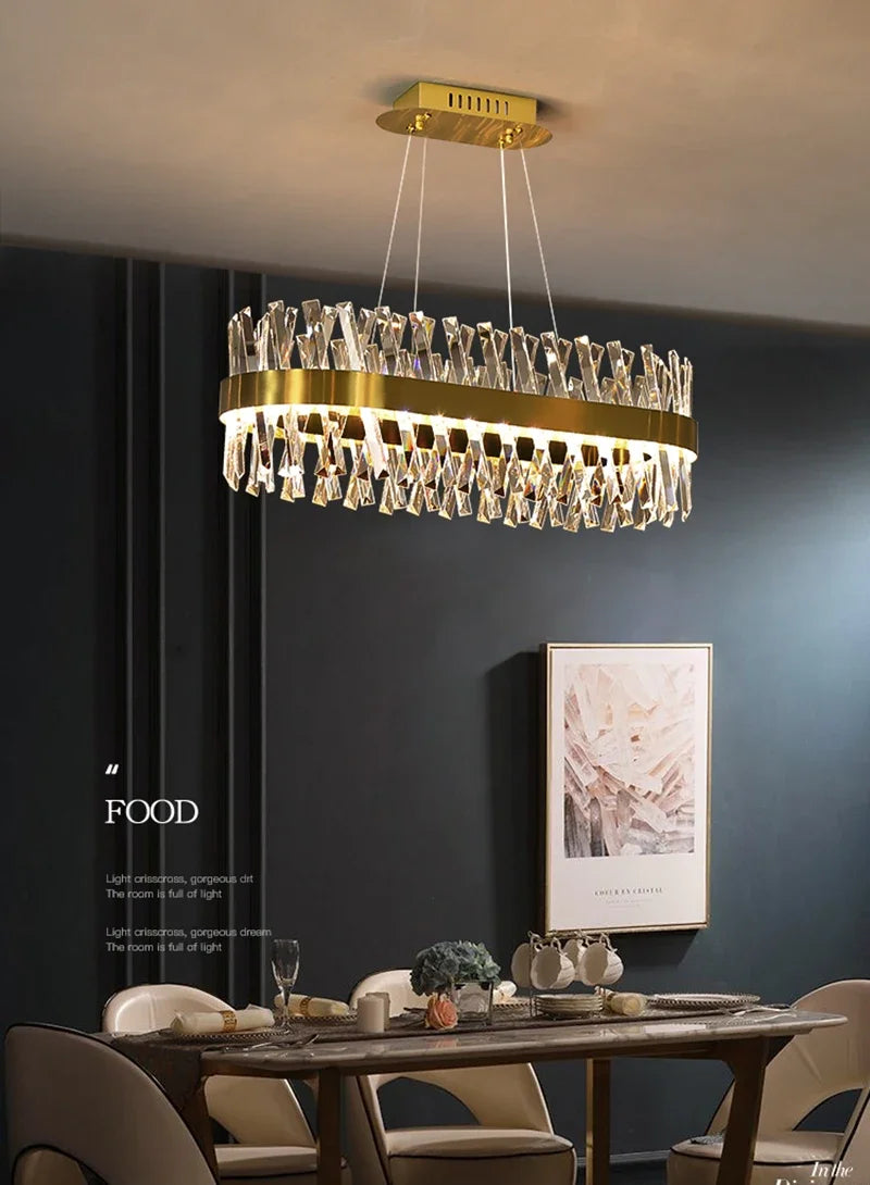 Gold Crystal Chandelier LED Light for Dining and Living Room