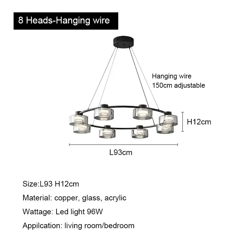 Glass LED Chandelier: Modern Minimalist Copper Pendant Light for Living Room & Bedroom