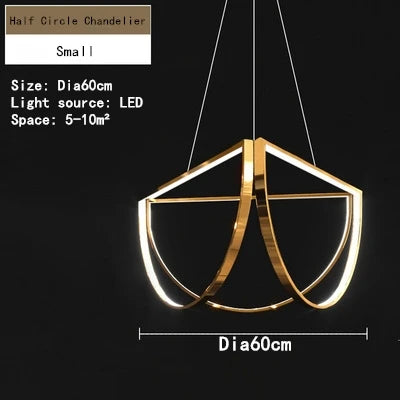 Stainless Steel LED Chandelier, Elegant Half Circle Pendant Lamp for Home and Hotel