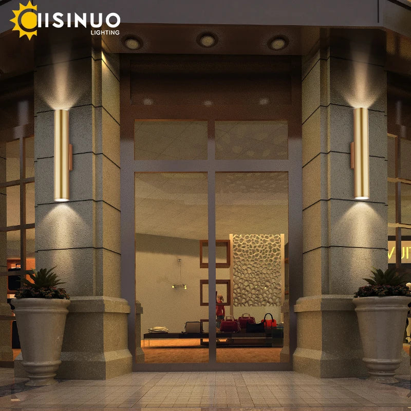 Gold LED Wall Lamp 96V 220V IP67 Waterproof Outdoor Sconce Light