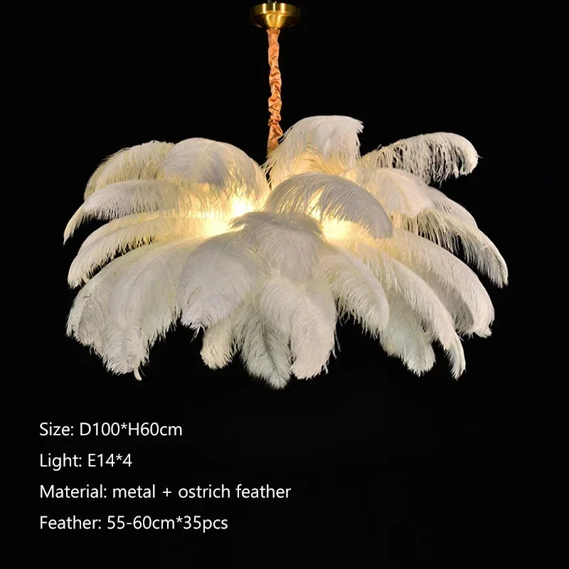 Feather Luster Pendant Lamp: Nordic Ostrich Feather LED Fixture for Home Decor & Indoor Lighting