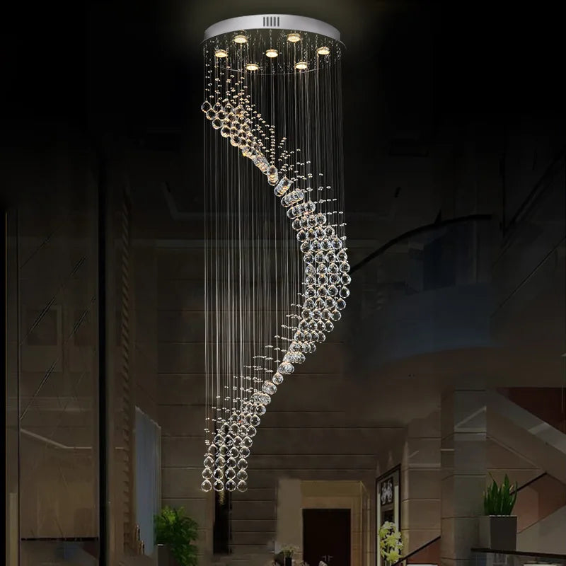 Spiral Ladder Crystal Chandelier with LED for Foyer, Dining, Restaurant, and Stair Lighting