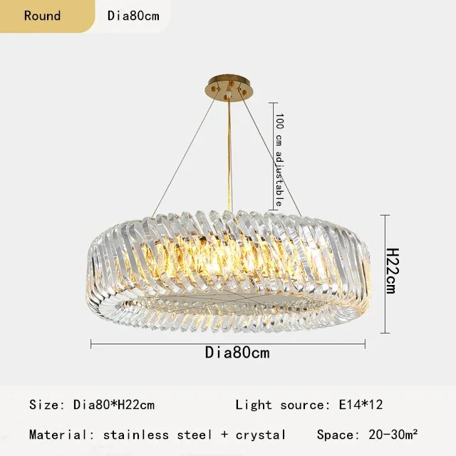 Oval Crystal Chandelier for Living Room Bedroom Study Lighting