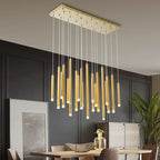Golden Tube LED Chandelier for Modern Duplex Villa Living Room Staircase