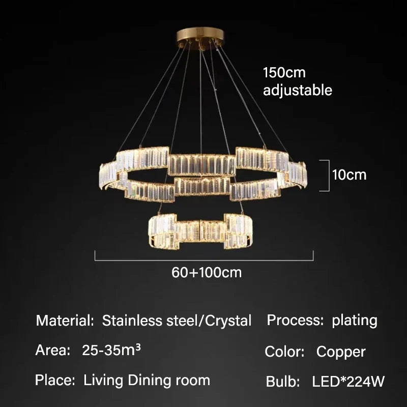 Crystal Pendant Chandelier: Modern Luxury LED Fixture for Living Dining Kitchen Bedroom