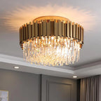 Gold Crystal Round LED Ceiling Light Fixture for Modern Living Room