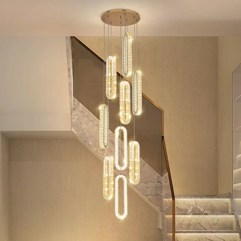 Luxury Gold Crystal LED Chandelier for Staircase and Living Room