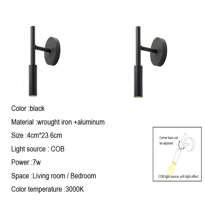 Adjustable Indoor LED Wall Lamp Spotlight Fixture, Aluminum, Rotatable 350°