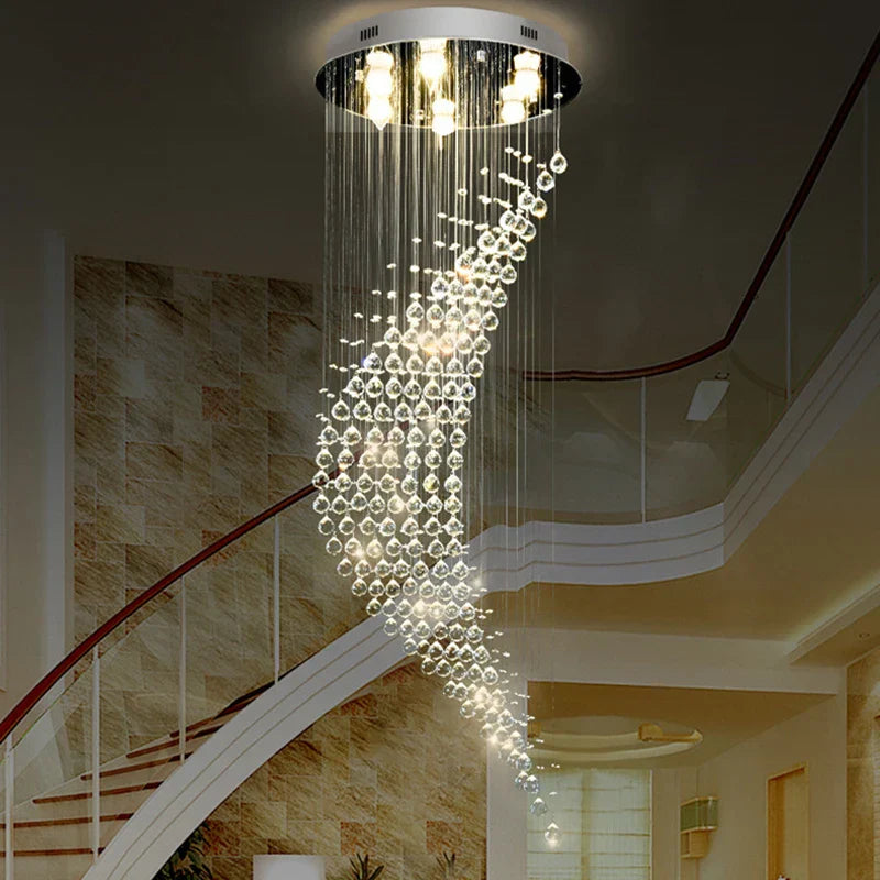 Spiral Crystal Chandelier LED Modern Light Fixture Crystal Ball Luxe Home Decor